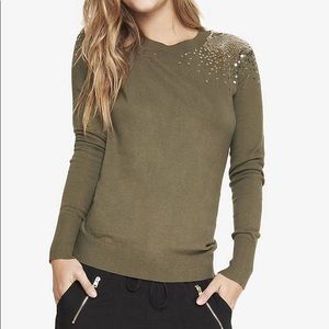 Express sequin shoulder crew neck sweater